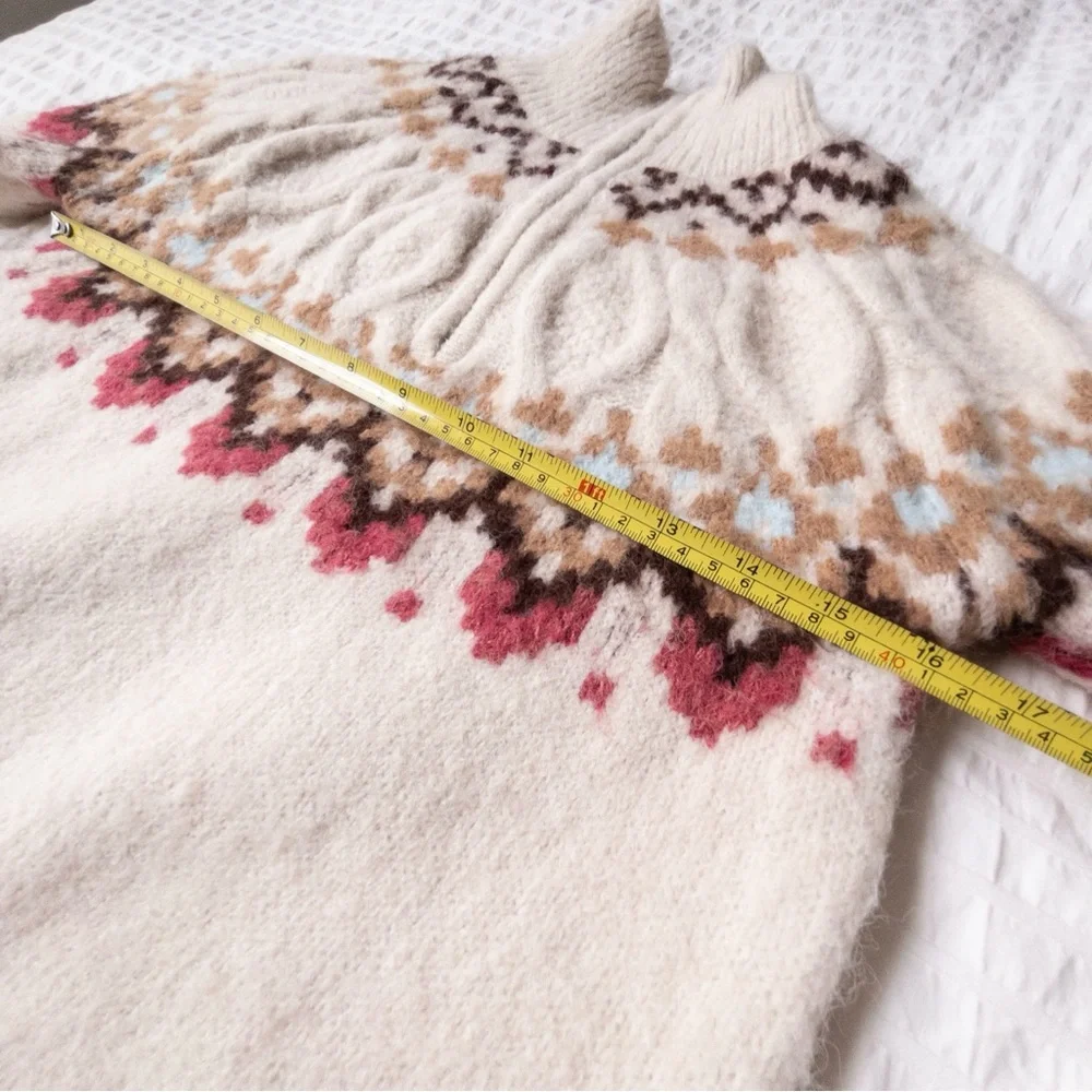 Lulu's Cream and Brown Patterned Turtleneck Sweater - Picture 6 of 9